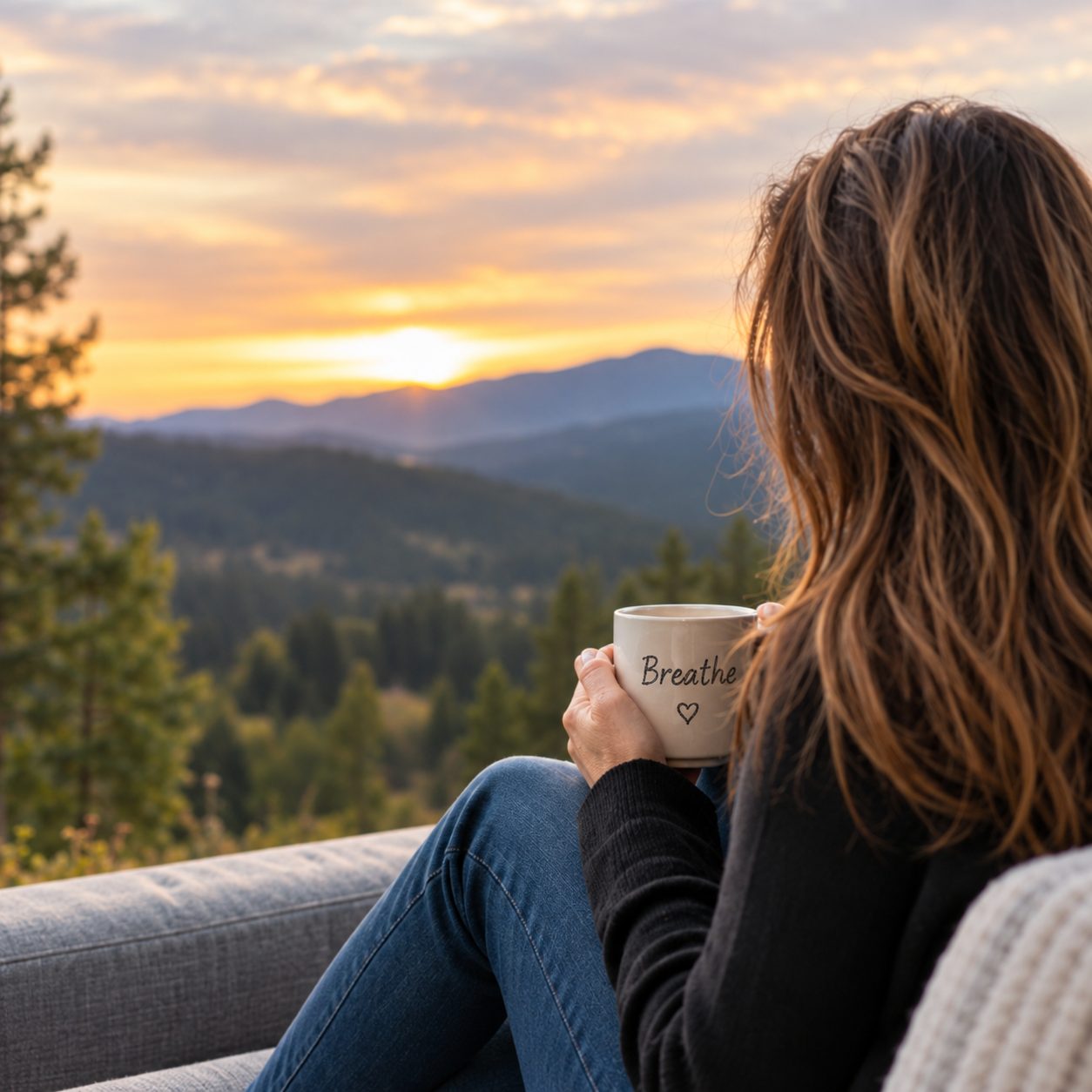 woman peaceful sunset